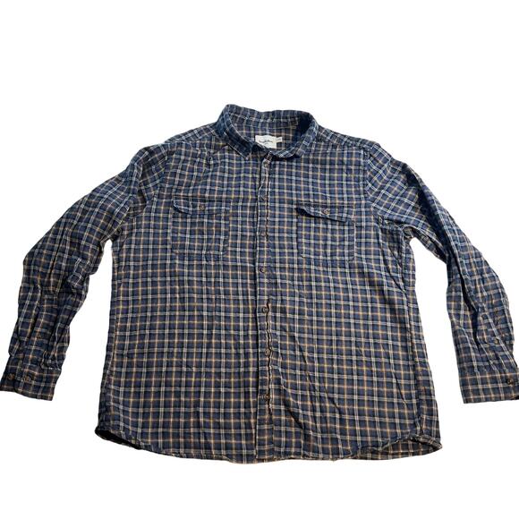 Goodfellow & Co Flannel Button Shirt Men's XXL Blue Brown Plaid Button Pockets - Picture 1 of 12